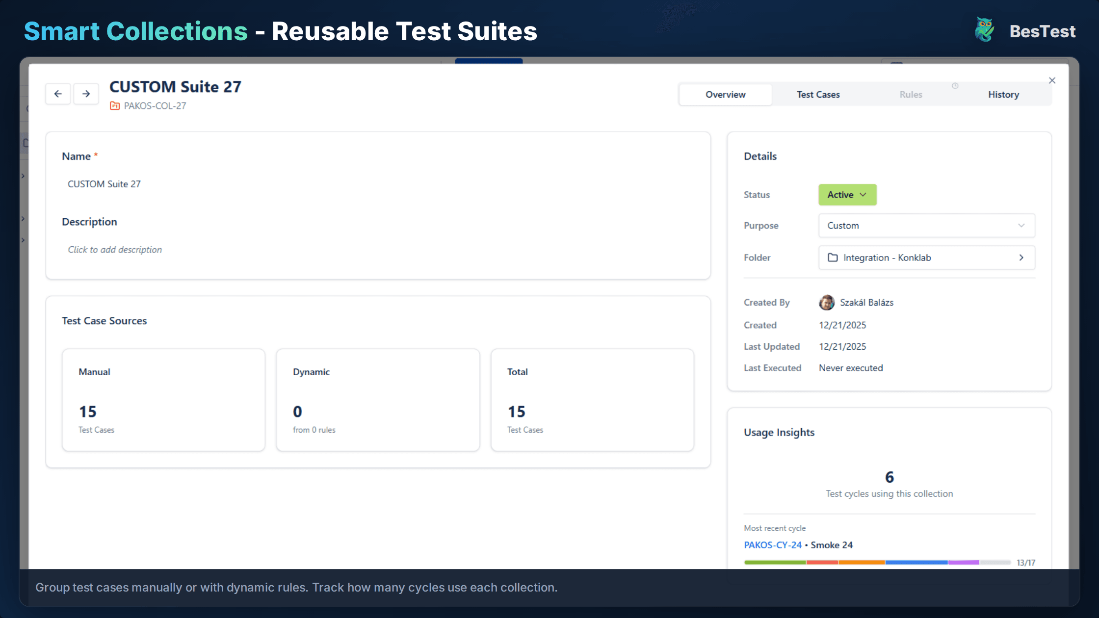 BesTest Smart Collections filtering mobile tests by iOS and Android platform tags