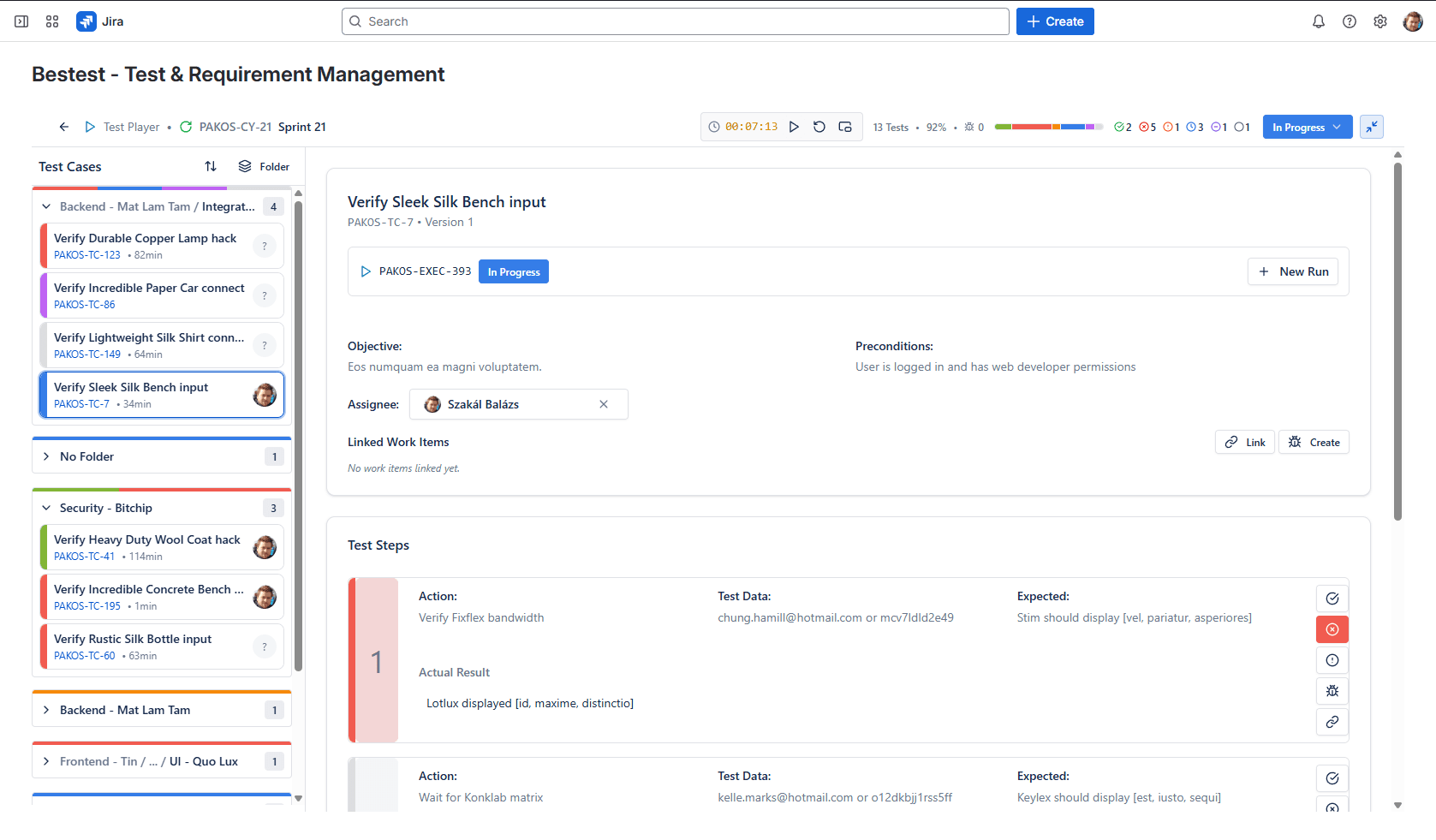 Test execution with step-by-step test player
