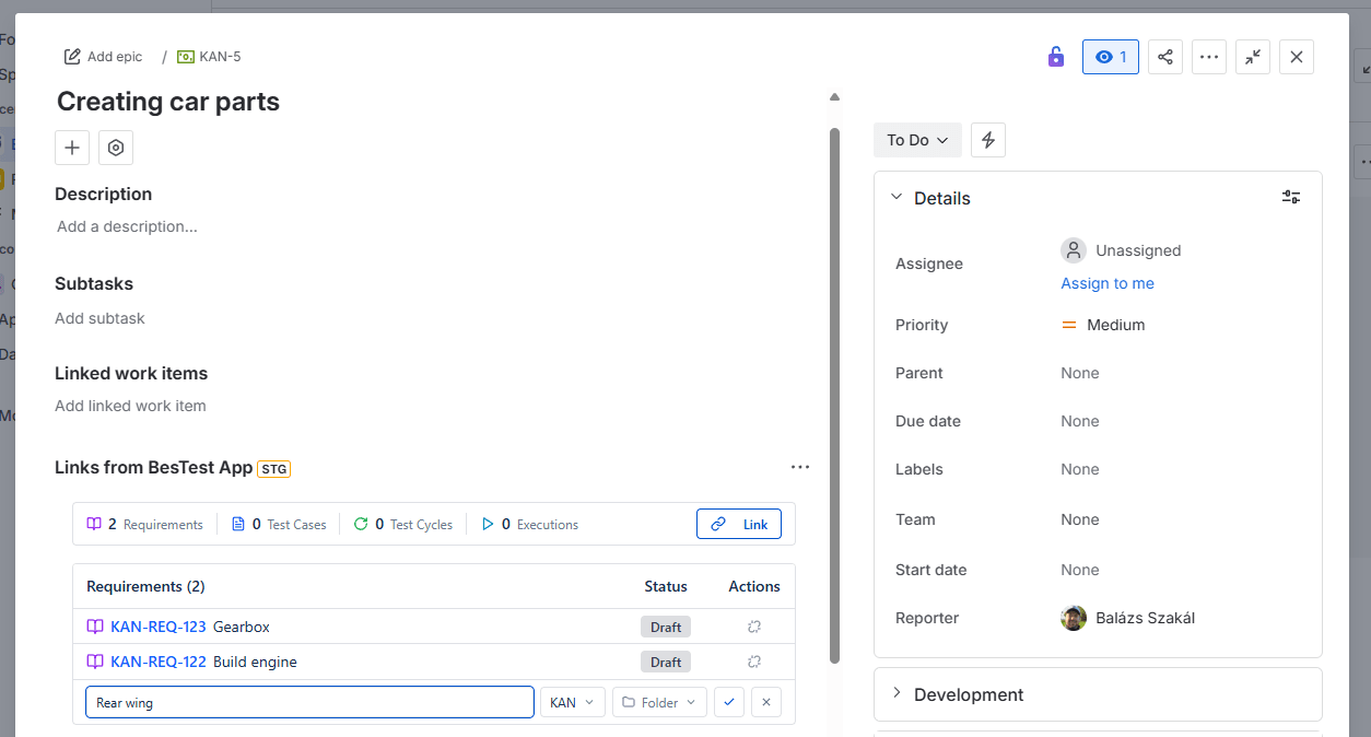 Creating requirements, inline
