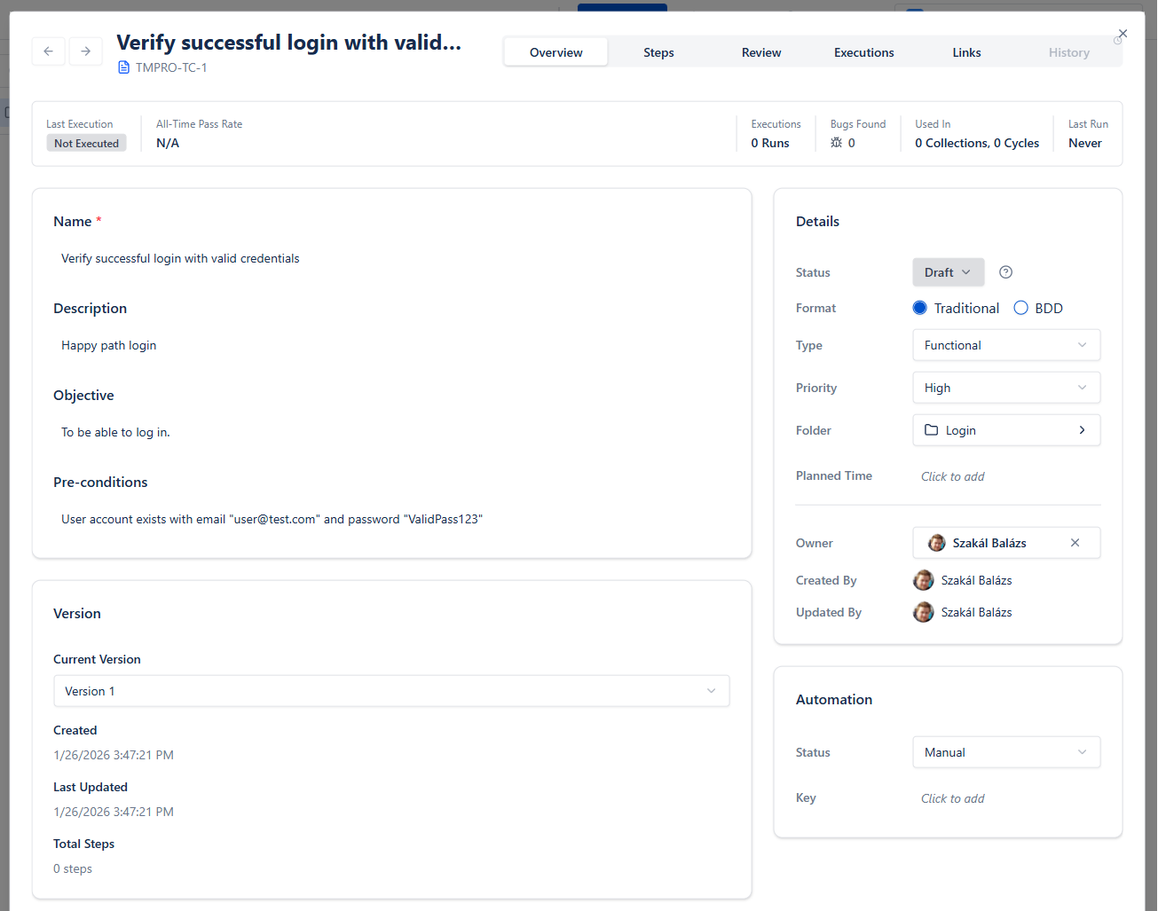 A well-structured test case in BesTest showing all key components