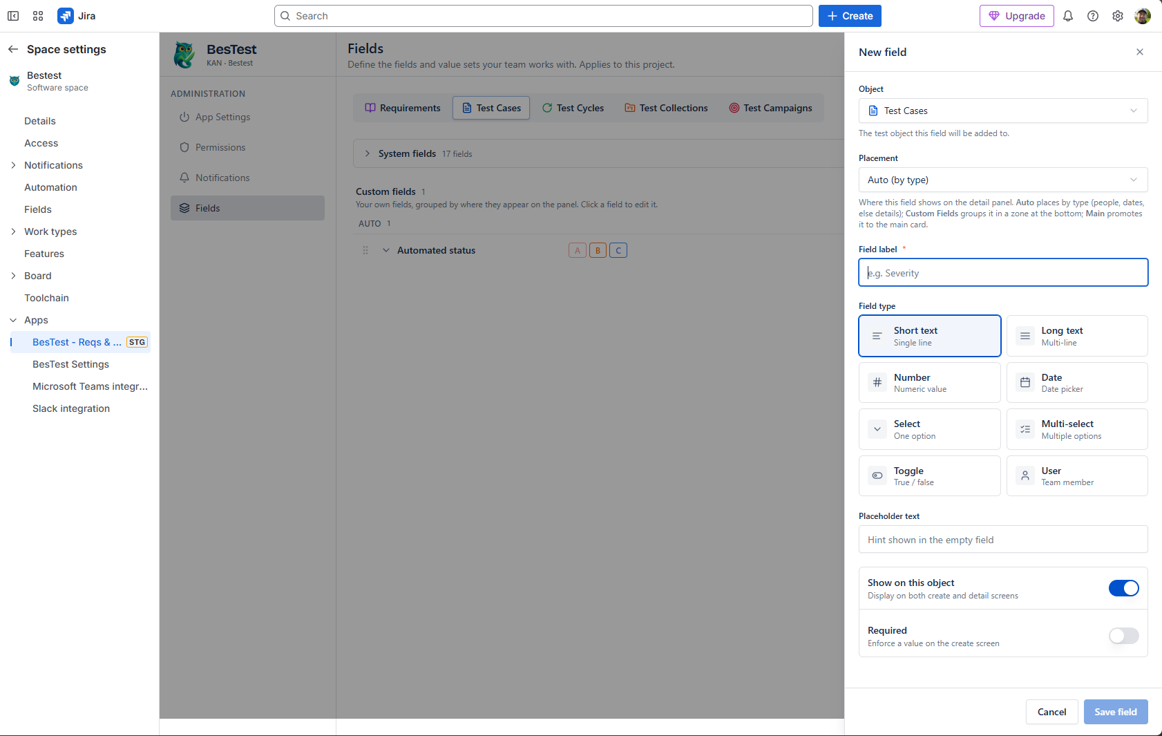 Custom Fields for Every Testing Object in BesTest