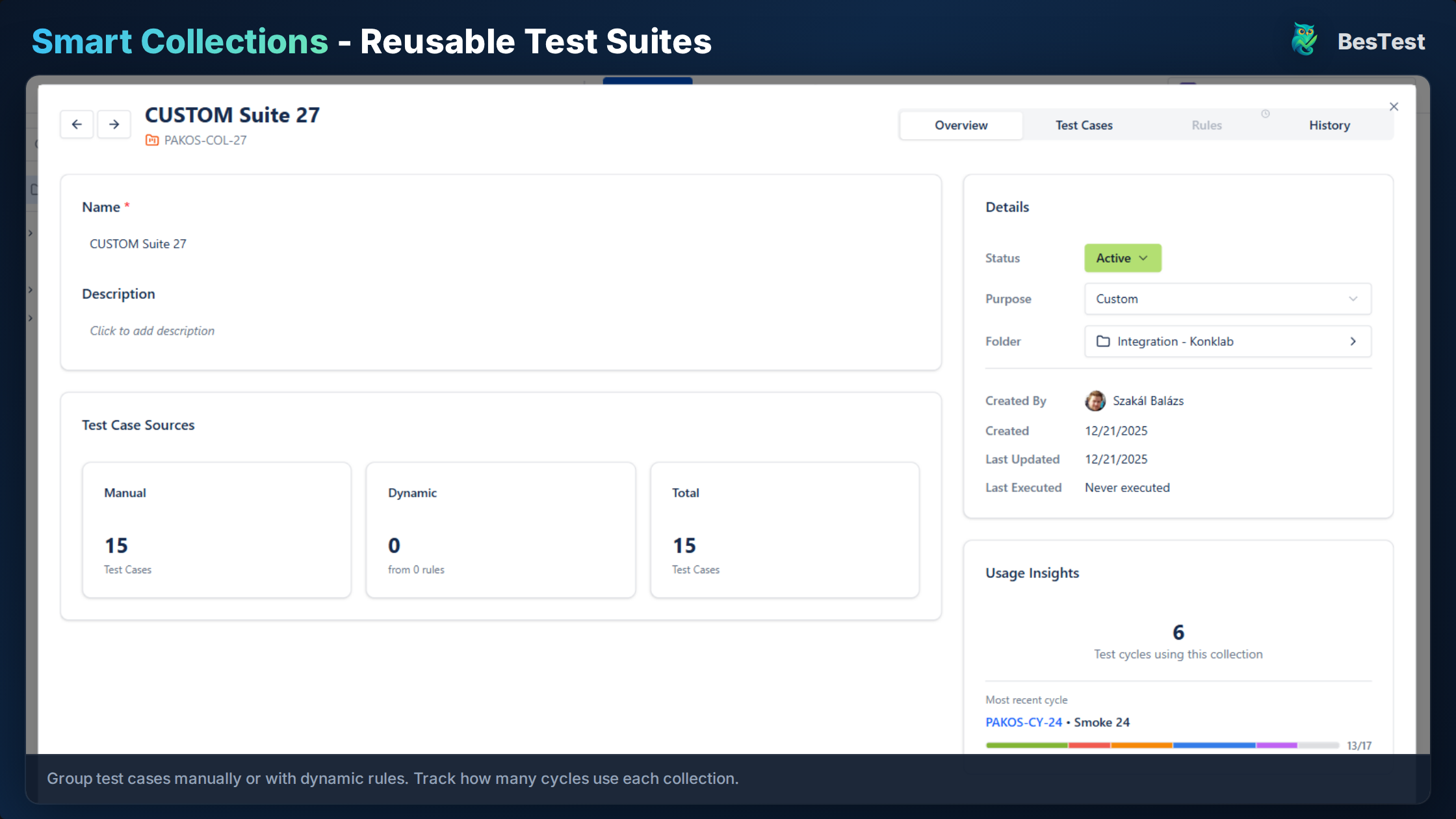 BesTest Smart Collections for automated regression test suite management in Jira